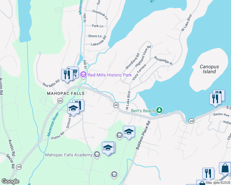 map of restaurants, bars, coffee shops, grocery stores, and more near 635 New York 6N in Mahopac