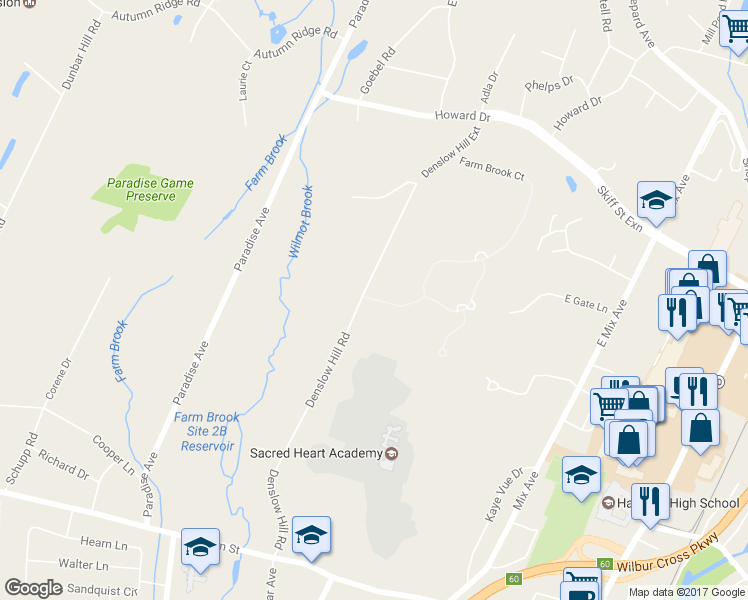 map of restaurants, bars, coffee shops, grocery stores, and more near 11 Canterbury Road in Hamden