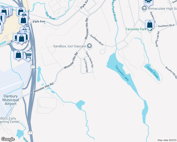 map of restaurants, bars, coffee shops, grocery stores, and more near 18 Cornell Road in Danbury