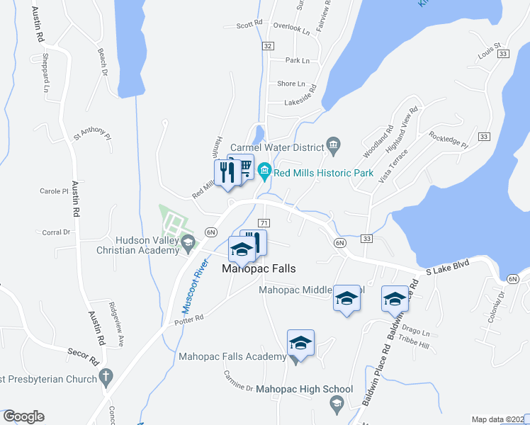 map of restaurants, bars, coffee shops, grocery stores, and more near 218 Myrtle Avenue in Mahopac