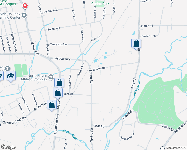 map of restaurants, bars, coffee shops, grocery stores, and more near 312 Spring Road in North Haven