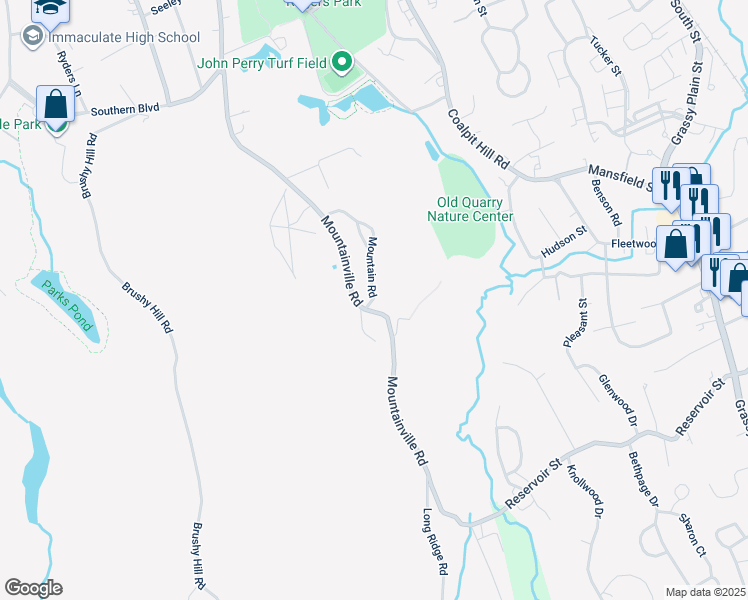map of restaurants, bars, coffee shops, grocery stores, and more near 40 Mountain Road in Danbury