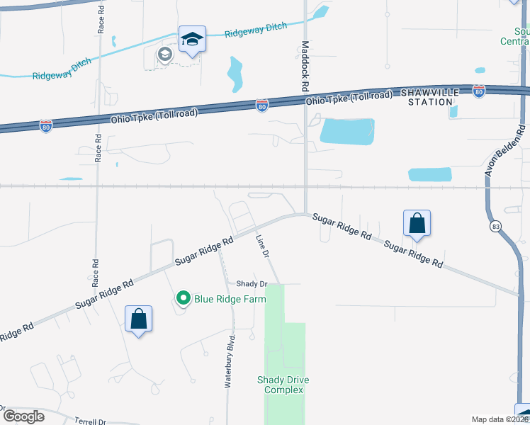 map of restaurants, bars, coffee shops, grocery stores, and more near 37152 Sugar Ridge Road in North Ridgeville