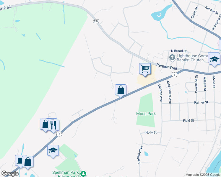 map of restaurants, bars, coffee shops, grocery stores, and more near 5 Castle Meadow Drive in Stonington