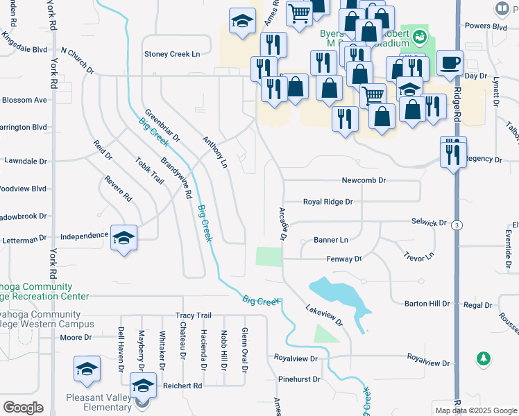 map of restaurants, bars, coffee shops, grocery stores, and more near 7020 Ravenswood Drive in Parma