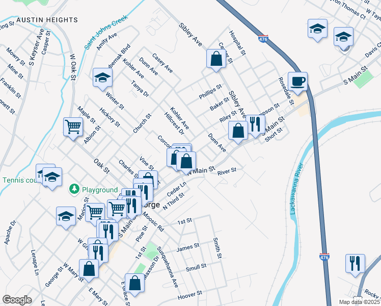map of restaurants, bars, coffee shops, grocery stores, and more near 207 Sampson Street in Old Forge