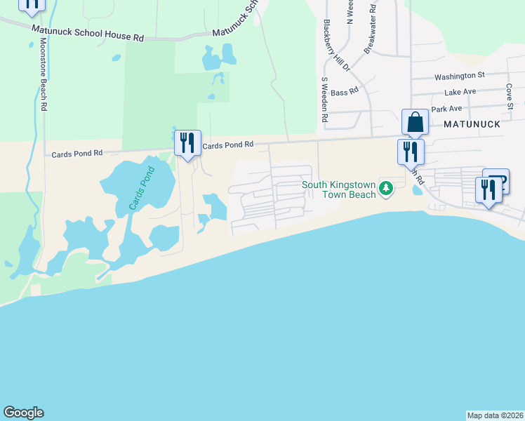 map of restaurants, bars, coffee shops, grocery stores, and more near 74 Roy Carpenter Beach Road in South Kingstown