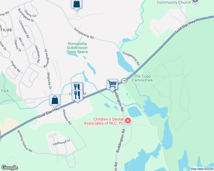 map of restaurants, bars, coffee shops, grocery stores, and more near 642 Gold Star Highway in Groton