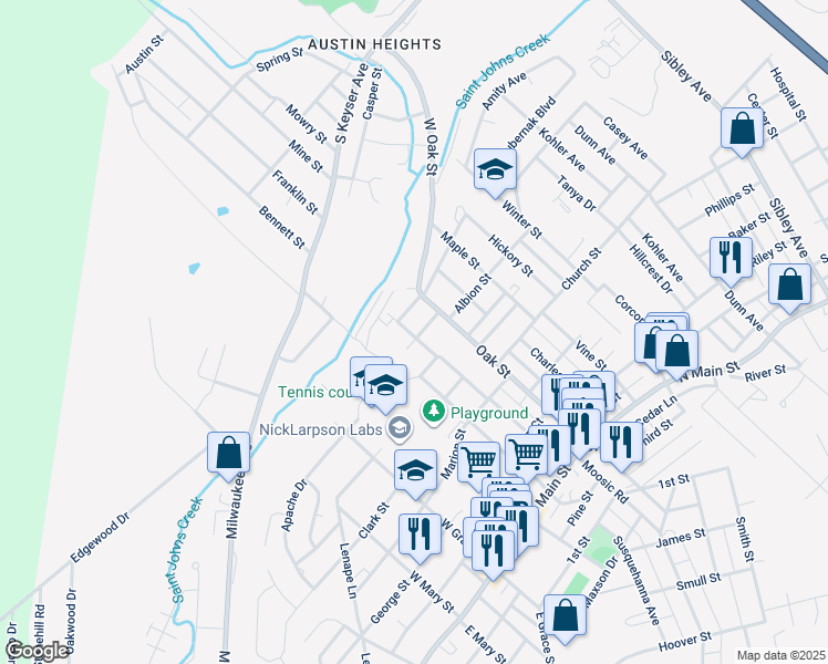 map of restaurants, bars, coffee shops, grocery stores, and more near 700 Oak Street in Old Forge