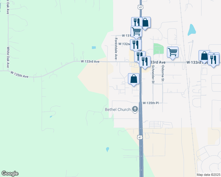 map of restaurants, bars, coffee shops, grocery stores, and more near 11648 W 134th Ct in Cedar Lake