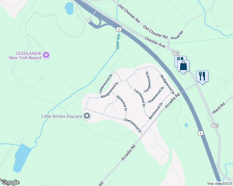 map of restaurants, bars, coffee shops, grocery stores, and more near 22 Elmwood Drive in Goshen