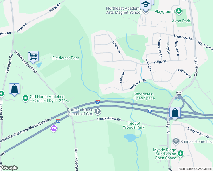 map of restaurants, bars, coffee shops, grocery stores, and more near 202 Dartmouth Drive in Groton