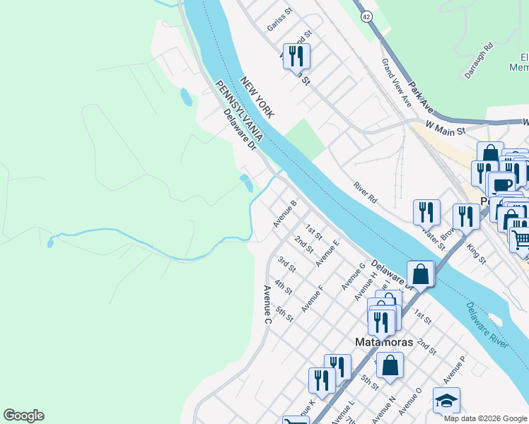 map of restaurants, bars, coffee shops, grocery stores, and more near 910 2nd Street in Matamoras