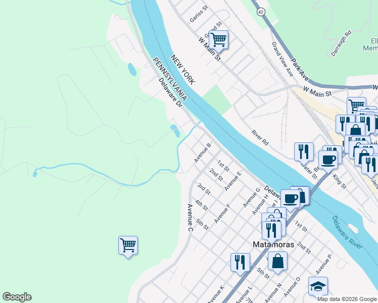map of restaurants, bars, coffee shops, grocery stores, and more near 910 2nd Street in Matamoras
