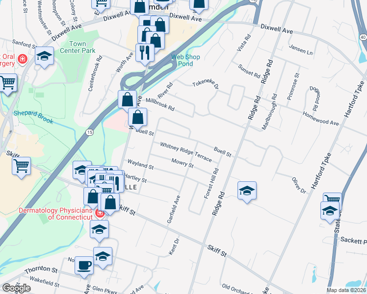 map of restaurants, bars, coffee shops, grocery stores, and more near 70 Whitney Ridge Terrace in North Haven