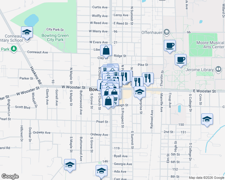 map of restaurants, bars, coffee shops, grocery stores, and more near in 