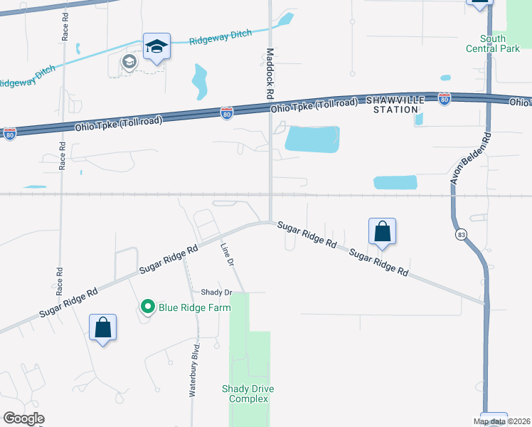 map of restaurants, bars, coffee shops, grocery stores, and more near 8174 Maddock Road in North Ridgeville