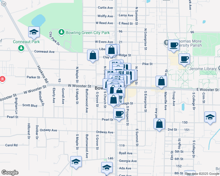 map of restaurants, bars, coffee shops, grocery stores, and more near in Bowling Green