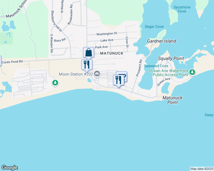 map of restaurants, bars, coffee shops, grocery stores, and more near 854 Matunuck Beach Road in South Kingstown