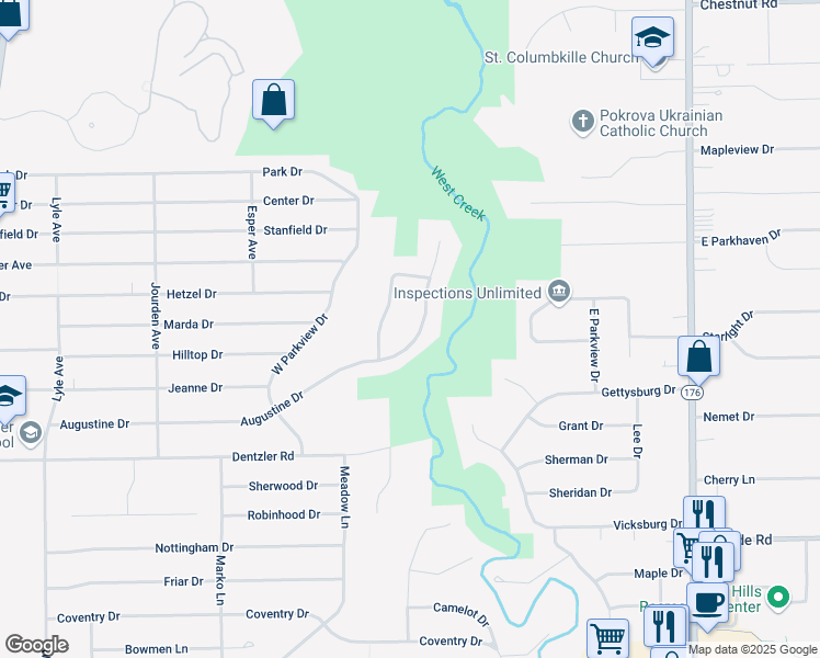 map of restaurants, bars, coffee shops, grocery stores, and more near 2314 Augustine Drive in Parma