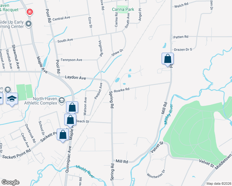 map of restaurants, bars, coffee shops, grocery stores, and more near 312 Spring Road in North Haven