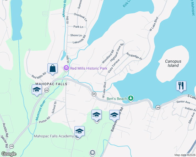 map of restaurants, bars, coffee shops, grocery stores, and more near 635 New York 6N in Mahopac