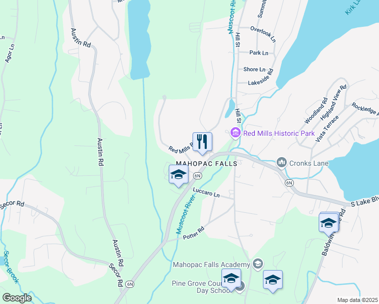 map of restaurants, bars, coffee shops, grocery stores, and more near 15 Yorke Road in Mahopac