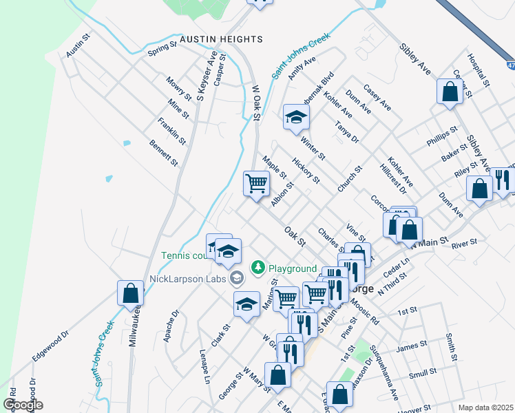 map of restaurants, bars, coffee shops, grocery stores, and more near 700 Oak Street in Old Forge