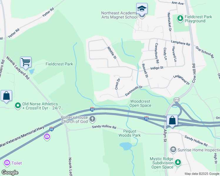 map of restaurants, bars, coffee shops, grocery stores, and more near 119 Crest Drive in Groton