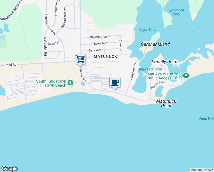 map of restaurants, bars, coffee shops, grocery stores, and more near 883 Matunuck Beach Road in South Kingstown