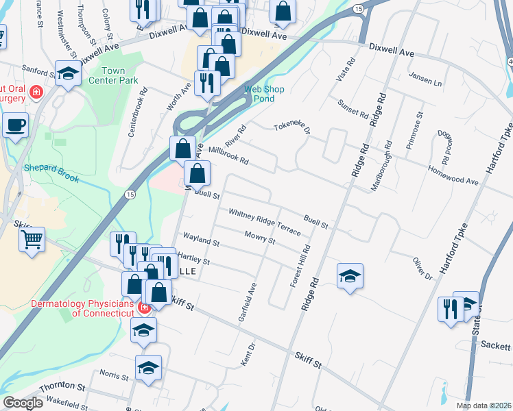 map of restaurants, bars, coffee shops, grocery stores, and more near 70 Whitney Ridge Terrace in North Haven