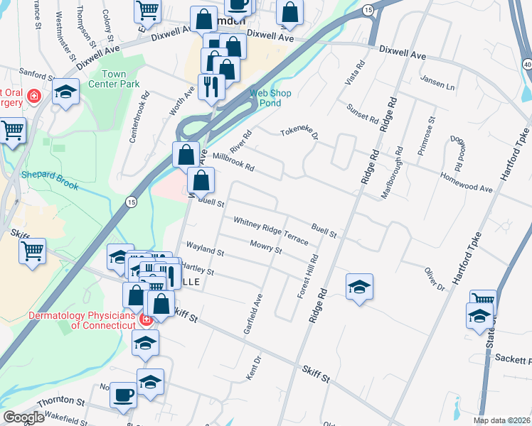 map of restaurants, bars, coffee shops, grocery stores, and more near 70 Whitney Ridge Terrace in North Haven