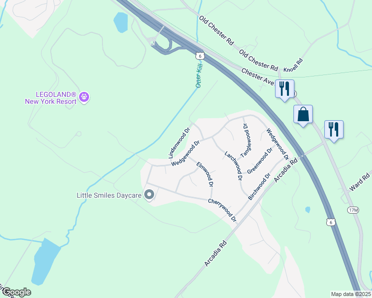 map of restaurants, bars, coffee shops, grocery stores, and more near 22 Elmwood Drive in Goshen