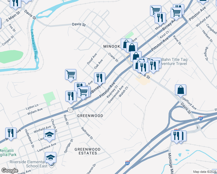 map of restaurants, bars, coffee shops, grocery stores, and more near 3248 Pittston Avenue in Scranton