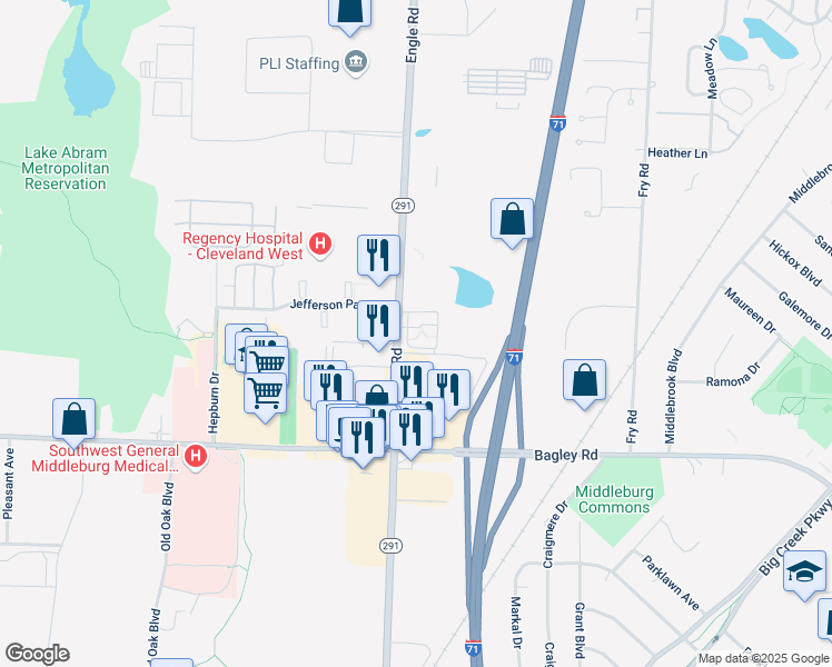 map of restaurants, bars, coffee shops, grocery stores, and more near 7055 Engle Road in Middleburg Heights