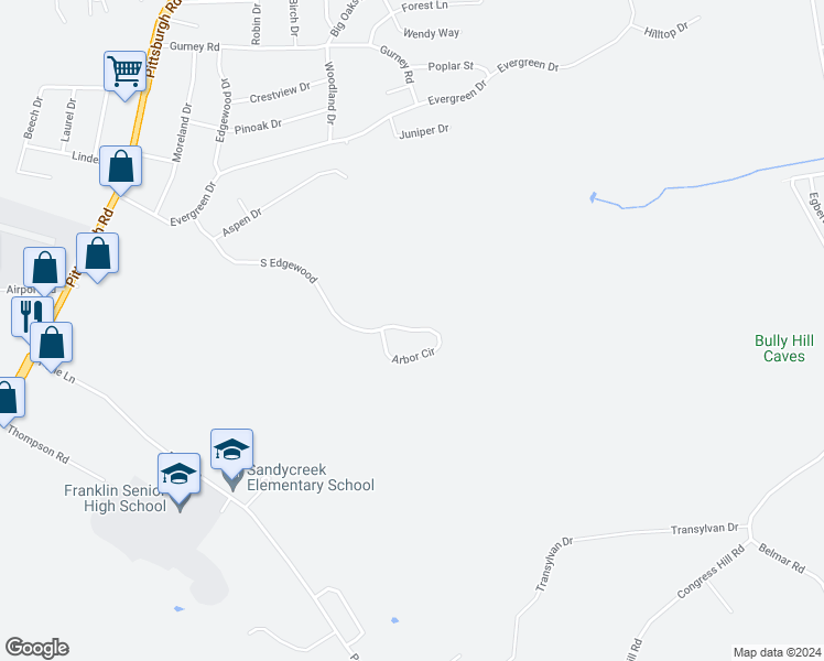 map of restaurants, bars, coffee shops, grocery stores, and more near 1 Arbor Circle in Franklin