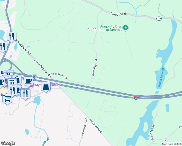map of restaurants, bars, coffee shops, grocery stores, and more near 29 Deer Ridge Road in Stonington