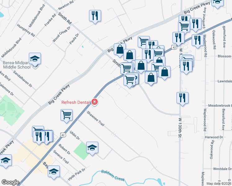 map of restaurants, bars, coffee shops, grocery stores, and more near 6959 Pearl Road in Middleburg Heights