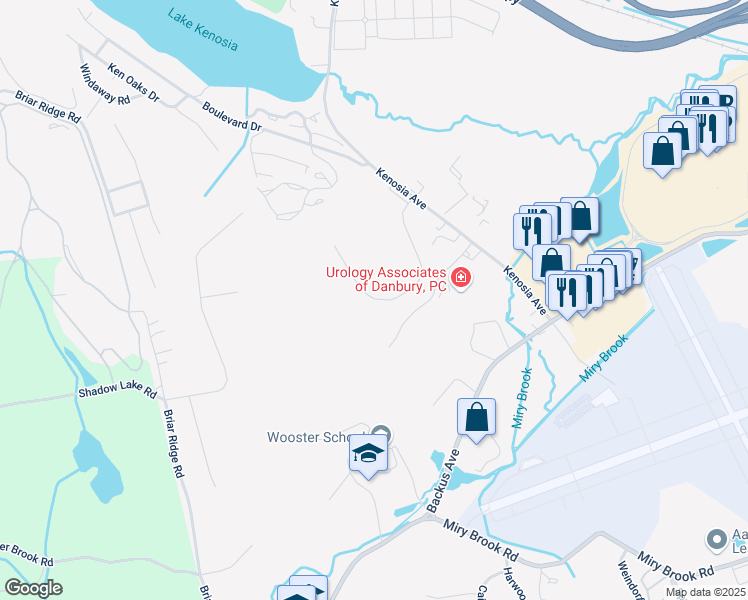 map of restaurants, bars, coffee shops, grocery stores, and more near 40 Apple Ridge Road in Danbury