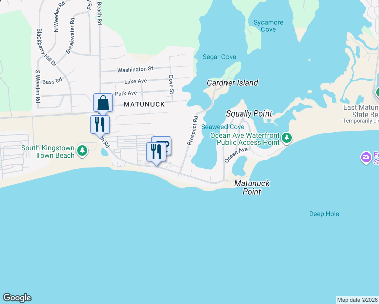map of restaurants, bars, coffee shops, grocery stores, and more near 66 Prospect Road in South Kingstown