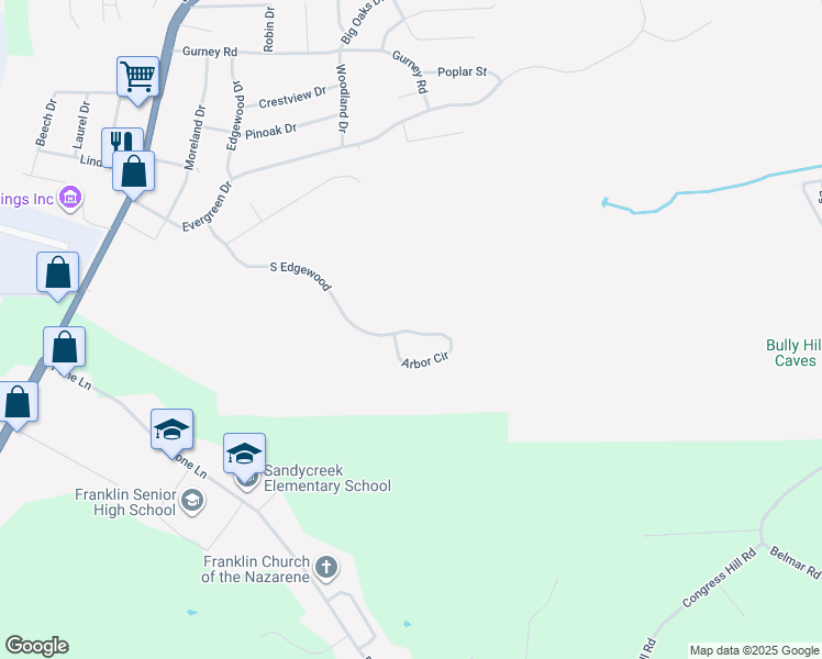 map of restaurants, bars, coffee shops, grocery stores, and more near in Franklin