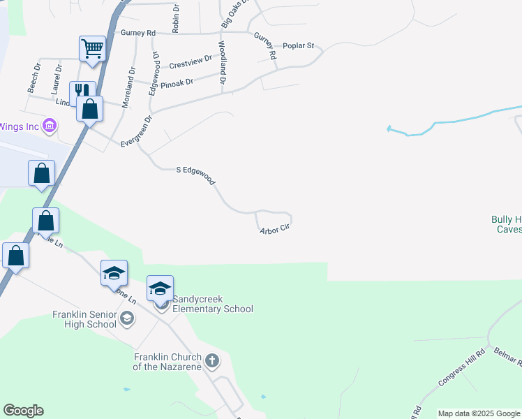 map of restaurants, bars, coffee shops, grocery stores, and more near in Franklin