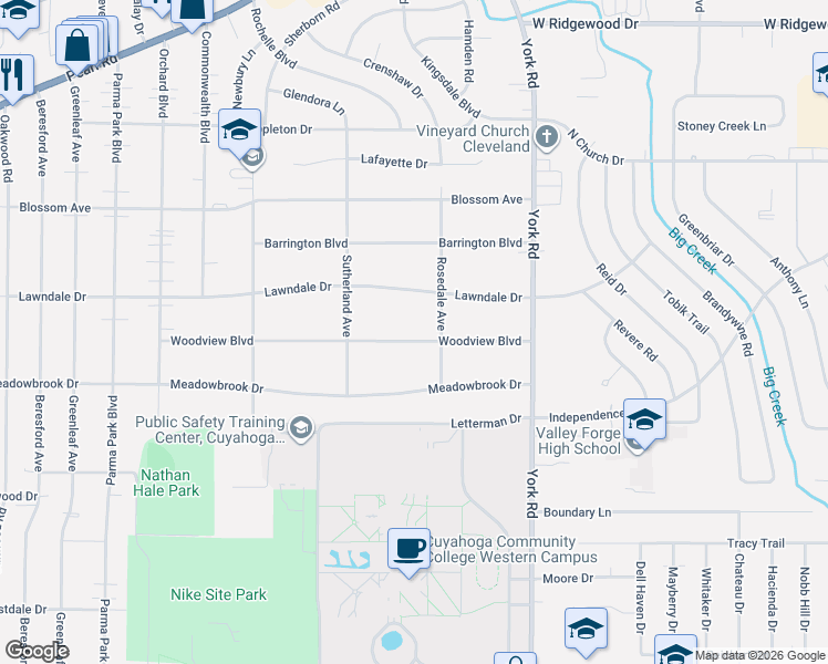 map of restaurants, bars, coffee shops, grocery stores, and more near 11132 Woodview Boulevard in Parma Heights
