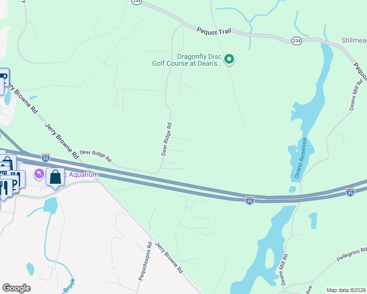 map of restaurants, bars, coffee shops, grocery stores, and more near 33 Deer Ridge Road in Stonington