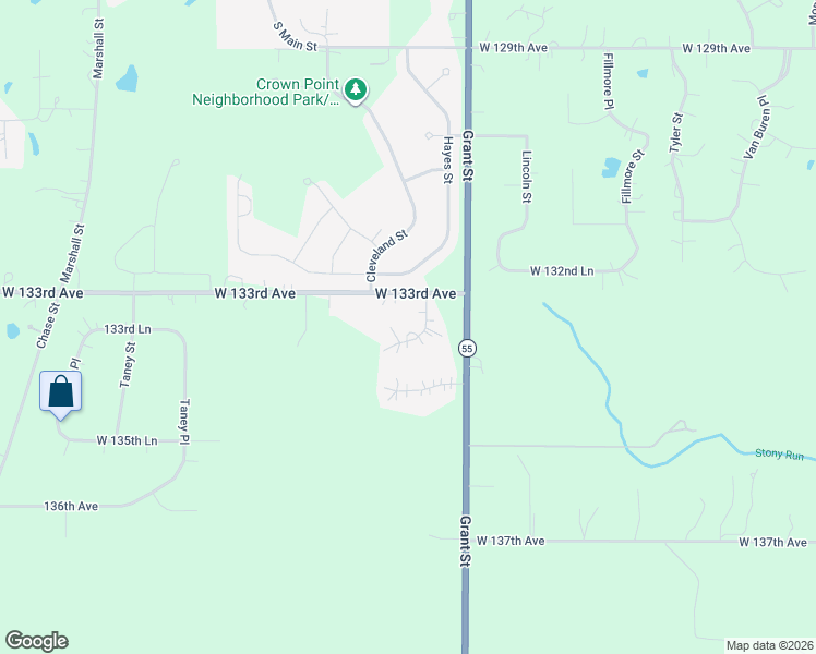 map of restaurants, bars, coffee shops, grocery stores, and more near 13322 Hayes Court in Crown Point