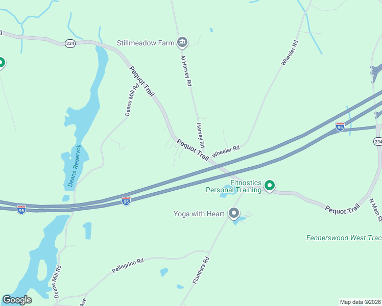 map of restaurants, bars, coffee shops, grocery stores, and more near 963 Pequot Trail in Stonington