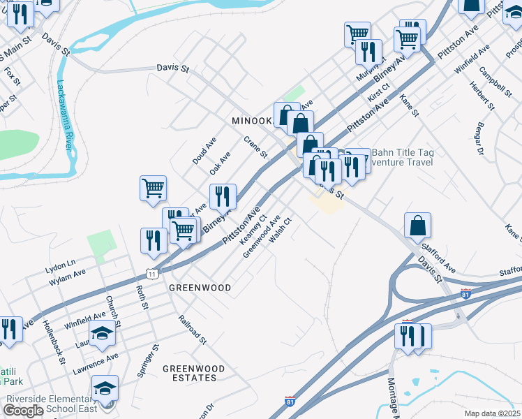 map of restaurants, bars, coffee shops, grocery stores, and more near 3248 Pittston Avenue in Scranton