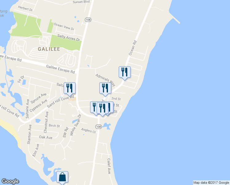 map of restaurants, bars, coffee shops, grocery stores, and more near 12 1st Street in Narragansett