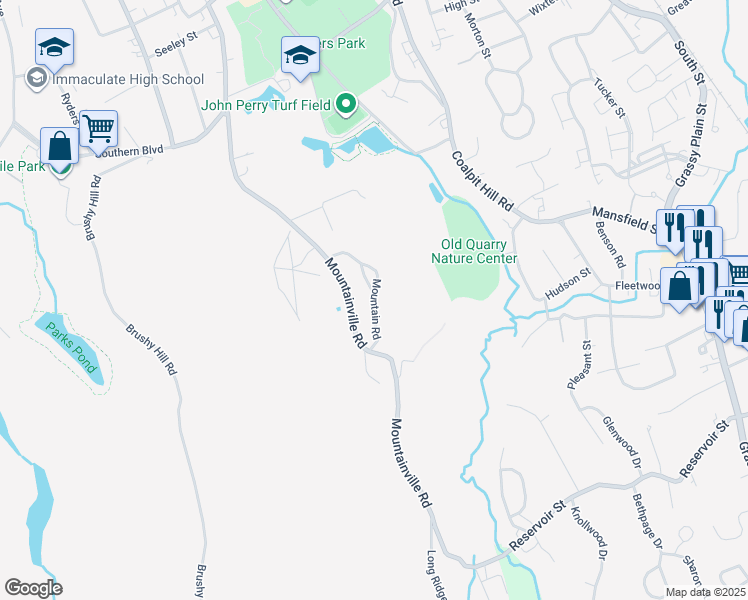 map of restaurants, bars, coffee shops, grocery stores, and more near Mountain Road in Danbury