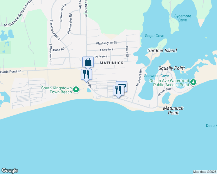 map of restaurants, bars, coffee shops, grocery stores, and more near 4th Street West in South Kingstown